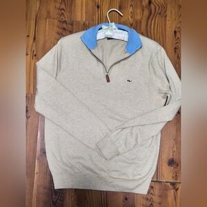 Junior Beige Sweater with Blue Collar